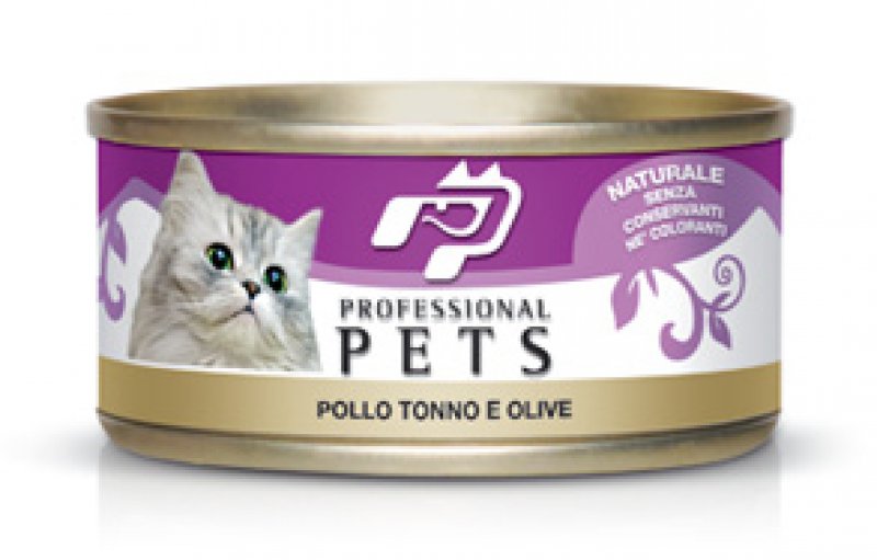 Pet Professional Gatto Adulto Tonno,Pollo &amp; Olive Lattina 70 Gr