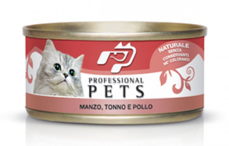 Pet Professional Gatto Adulto Manzo, Tonno &amp; Pollo Lattina 70 Gr