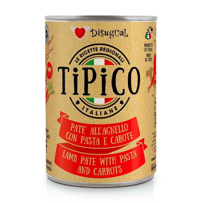 Disugual Cane Tipico Adulto Agnello, Pasta &amp; Carote Lattina 400 Gr