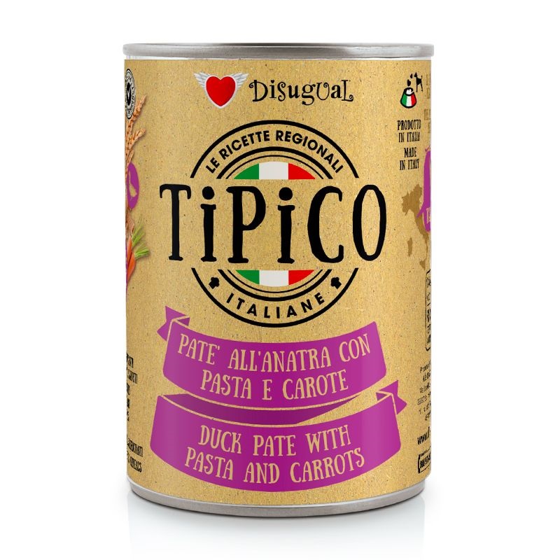 Disugual Cane Tipico Adulto Anatra, Pasta &amp; Carote Lattina 400 Gr