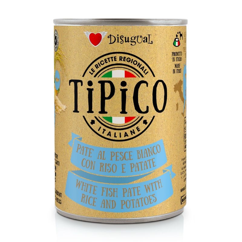 Disugual Cane Tipico Adulto Pesce Bianco, Riso &amp; Patate Lattina 400 Gr