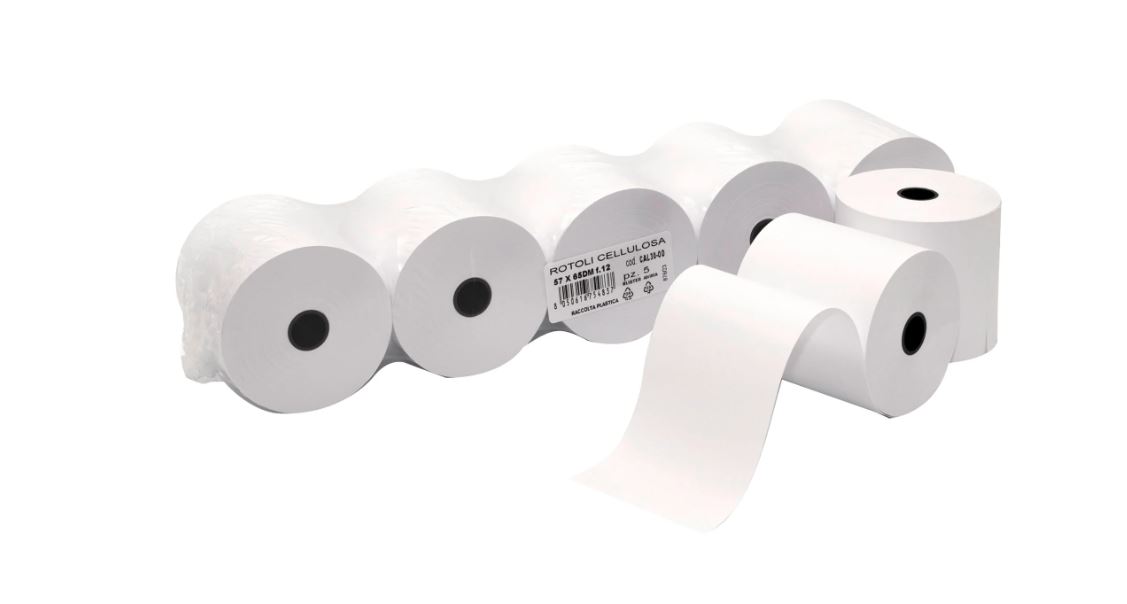 CARTA IN ROTOLO PURA CELLULOSA PER CALCOLATRICI 57 MM x 65 MM BIANCO CF. (5 ROTOLI)
