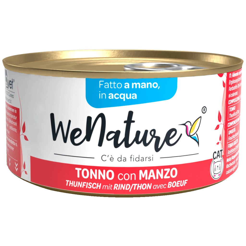 Wenature Gatto Lattina In Acqua Di Cottura Adulto Tonno & Manzo 85 Gr