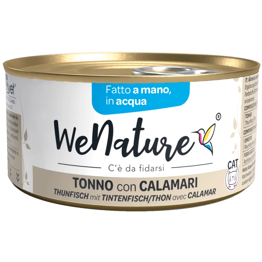 Wenature Gatto Lattina In Acqua Di Cottura Adulto Tonno & Calamari 85 Gr