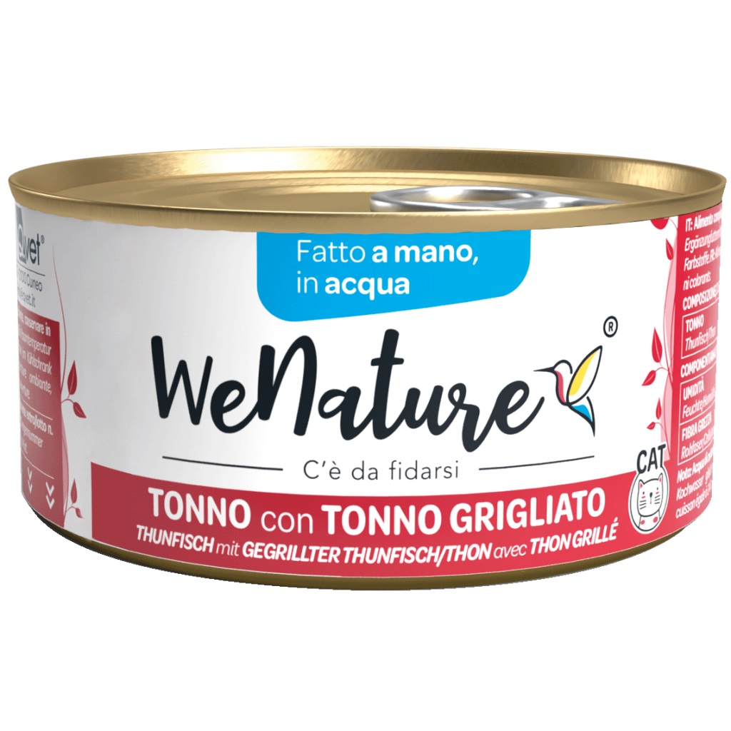Wenature Gatto Lattina In Acqua Di Cottura Adulto Tonno & Tonno Grigliato 85 Gr
