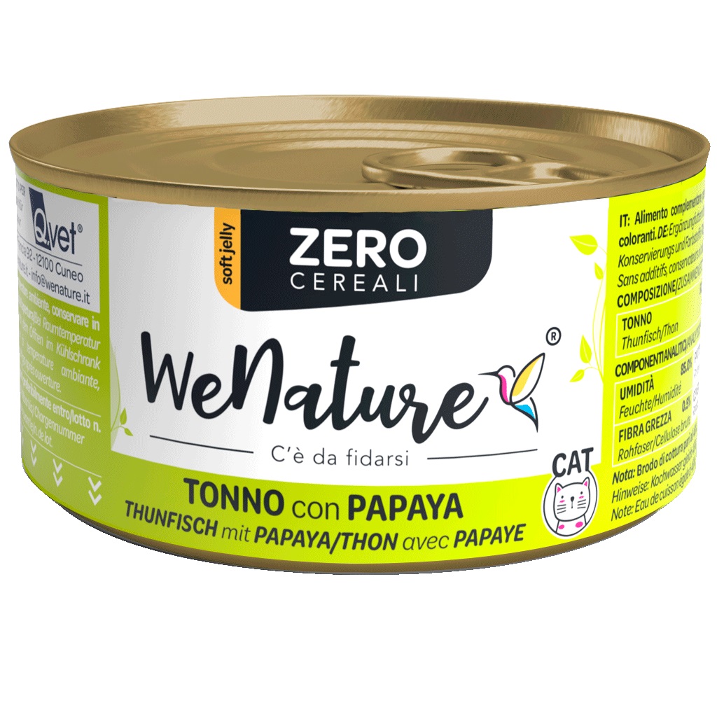 Wenature Gatto Zero Cereali Lattina In Jelly Adulto Tonno & Papaya 85 Gr