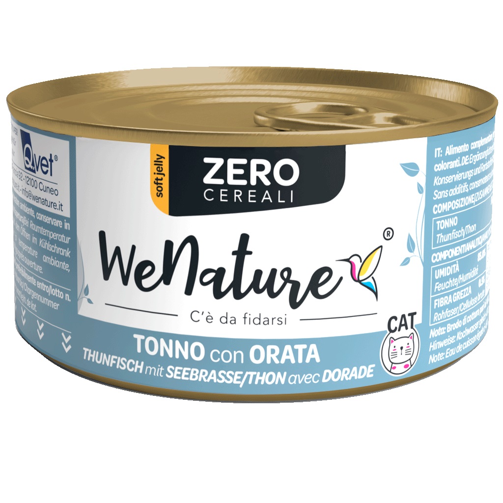 Wenature Gatto Zero Cereali Lattina In Jelly Adulto Tonno & Orata 85 Gr