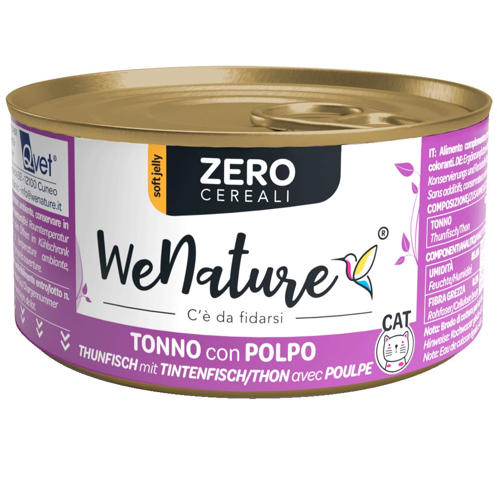 Wenature Gatto Zero Cereali Lattina In Jelly Adulto Tonno & Polpo 85 Gr